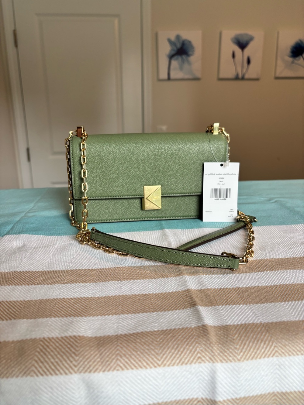 Kate Spade Deco Mini Flap Chain Crossbody Olive Leaf Leather
